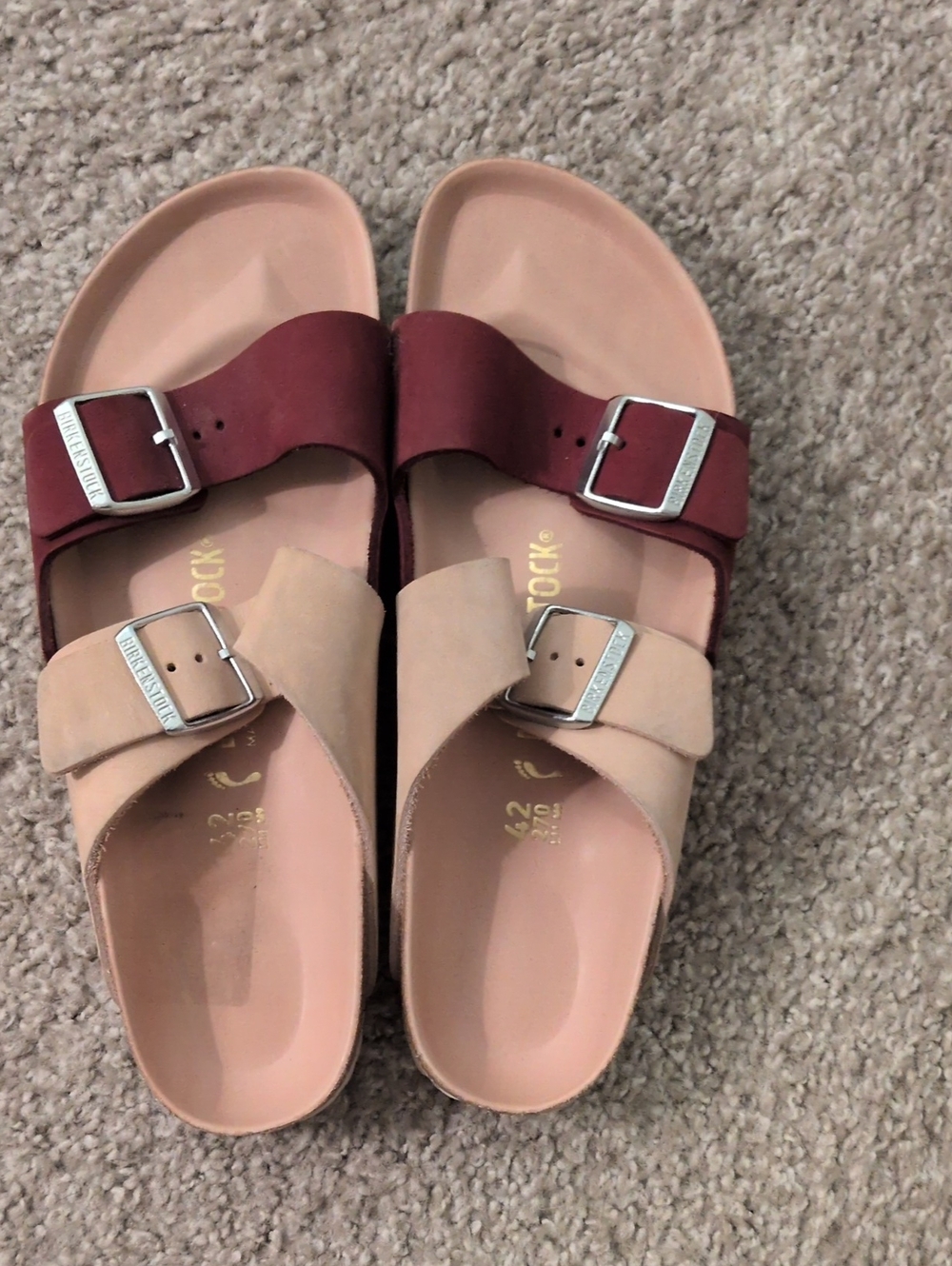 Two-Tone Women's Birkenstocks - Pink & Burgundy